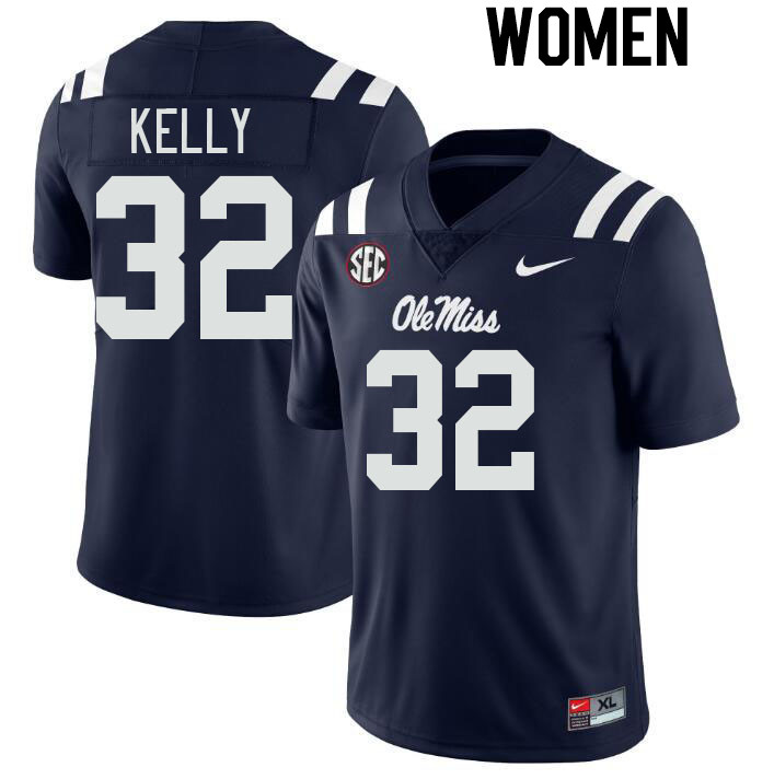 Women #32 Torian Kelly Ole Miss Rebels College Football Jerseys Stitched-Navy